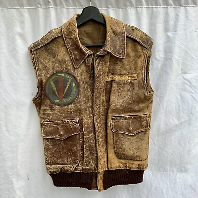 #ad WWII A 2 Leather Flight Jacket Customized Vest 103rd Bomb Group Patched $1200.00