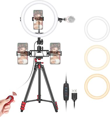#ad Neewer 10 Inch Selfie Ring Light with Tripod Stand 3 Phone Holders Ring Light $16.99