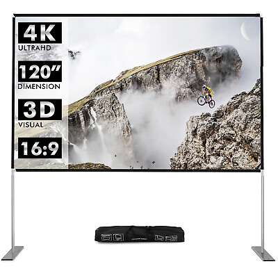 #ad 120quot; Projector Screen w Stand 16:9 HD 4K Indoor Outdoor Projection Movie Screen $75.99