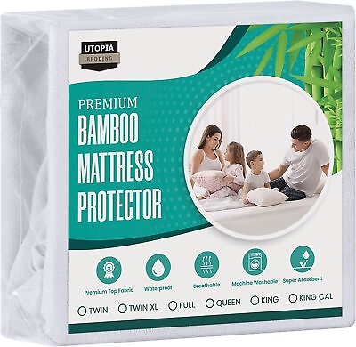 #ad Waterproof Bamboo Mattress Protector Stretches up to 15 Inches Utopia Bedding $21.54