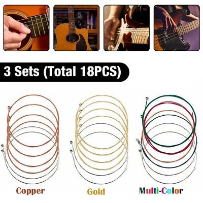 #ad 3 Sets of 6 Guitar Strings Replacement Steel String For Acoustic Guitar 1st 6th $6.65