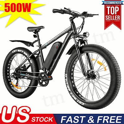 #ad 500W Electric Bike 26in Fat Tire 48V Motor Bicycle 25MPH Mountain Ebike 21 Speed $768.99
