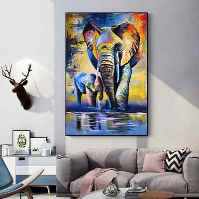 #ad Coloured Abstract Elephant Wall Art Poster Canvas and Printing Animal Image $22.99