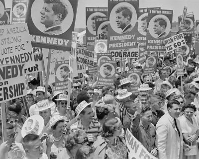 #ad 8x10 Black amp; White Art Print 1960 John Kennedy Supporters Democratic Convention $8.95