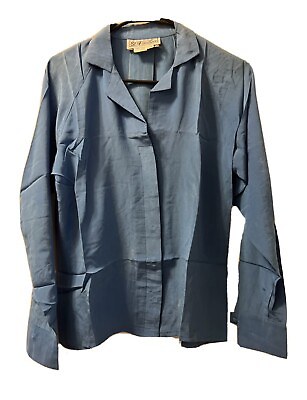 #ad St. Emilion Vtg Womens 7 8 100% Silk Long Sleeve Shirt Blue Buttons $12.00