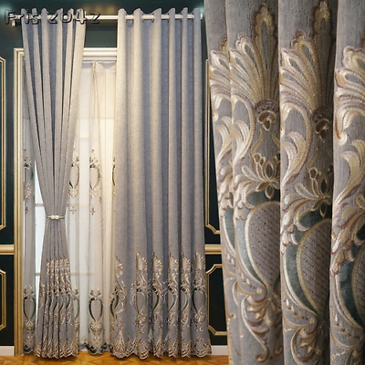 #ad Luxury Chenille Curtains Blackout Hollow Embroidered Bay Window Curtains Room $287.50