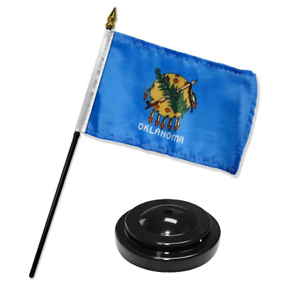 #ad Oklahoma State Flag 4quot;x6quot; Desk Set Table Stick Black Base $6.74