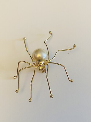 #ad Brooch VTG Pin Spider Large Gold Pearl Cabochon $40.00