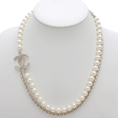 #ad Chanel Colink Pearl Rhinestone Necklace 2 Strand Accessories Jewelry Metal Gp Fa $1860.99