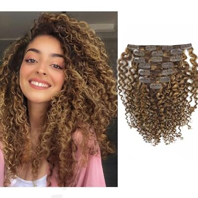 #ad Clip in Real Human Hair Extensions 8A Grade 3B and 20 Inch Jerry Curly #P4 27 $107.61