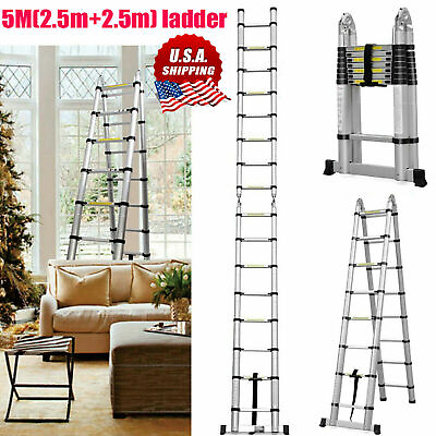 #ad 5M Multi Purpose Aluminium Telescopic Ladder Extension Extendable Safety EN131 $136.19