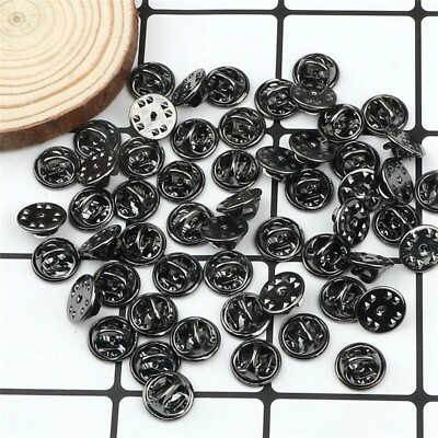 #ad 10 Black Metal Pin Backs Lapel Pin Backs Pin Safety Back Brooch Tie Replacement $3.25