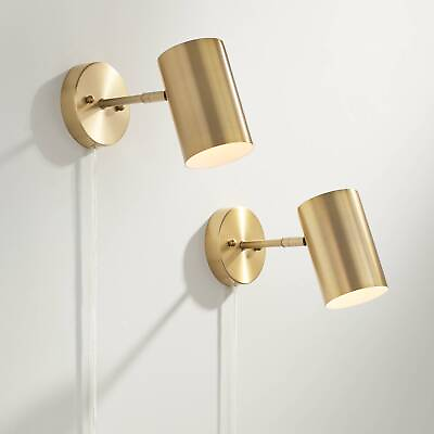 #ad Carla Industrial Modern Wall Lamps Set of 2 Brass Plug In 5quot; Fixture for Bedroom $99.98
