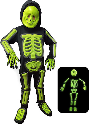 #ad Kids Halloween Skeleton Costume Glow in dark Skull Outfit Boys Sz 7 8 130 $19.99