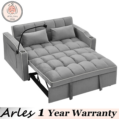 #ad 55quot; Sofa Bed Foldable velvet Sleeper Sofa pull out Bed w USB port amp; Phone Stand $499.00