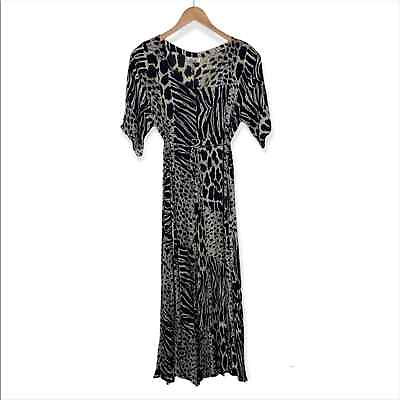 #ad Vintage Black Animal Print Tie Waist Midi Dress $59.00