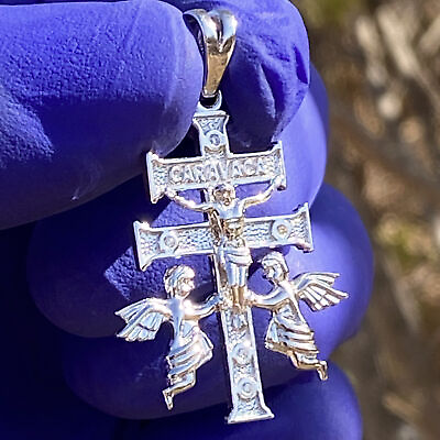 #ad La Cruz De Caravaca Plata Cross Pendant Real Solid 925 Sterling Silver CZ 1.25quot; $26.95