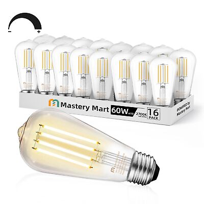 #ad MASTERY MART Dimmable Vintage E26 LED Light Bulb 2700K Soft White 5.5W 60 Wat... $75.96