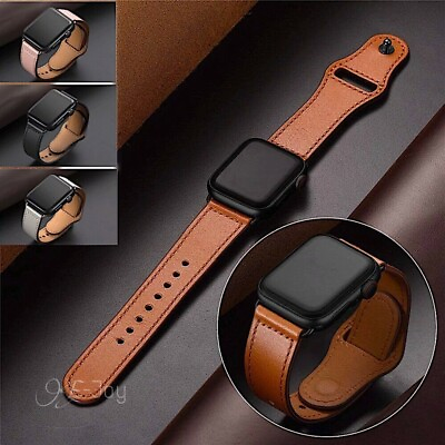 #ad #ad Genuine Leather Apple Watch Band For iWatch Series 8 7 6 5 4 38 40 41 42 44 45 $10.98