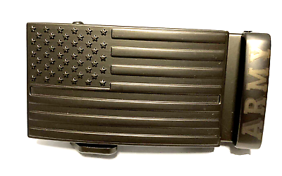 #ad NWOT ARMY Belt Buckle American Flag Ratchet Gun Metal Gray Patriotic USA DogLeg $15.00