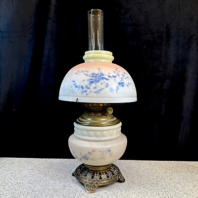 #ad Antique Miller The Solar GWTW Hand Painted Oil Lamp Burner amp; Hurricane Shade $124.00