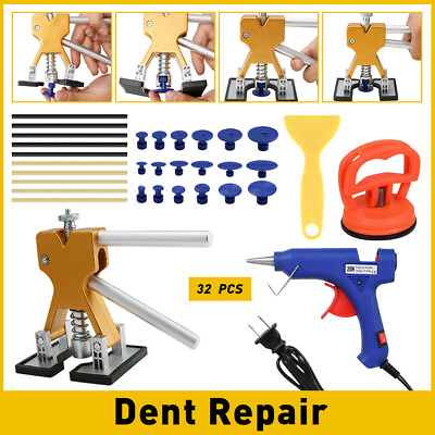 #ad 32 PCS Dent Paintless Car Repair Puller Kit Remover Lifter Dint Hail Damage Tool $25.99