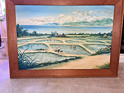 #ad Okinawa Japan 1952 framed Tsune Urni? Landscape Water Painting 34x23quot; $14900.00