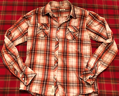 #ad Vintage Door261 Western retro Distrtressed Pearl Snap Button up shirt mens L $16.99