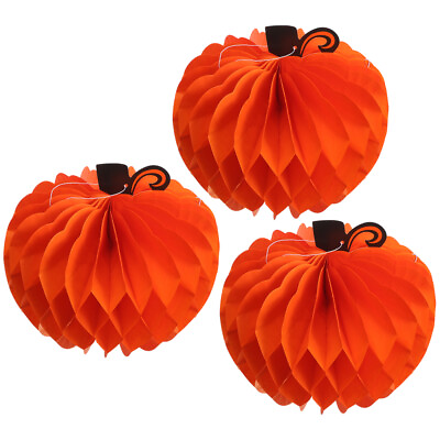 #ad 3 Pcs Halloween Furnishing Articles Honeycomb Pumpkin Pendant Decor Household $8.99