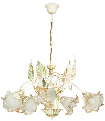 #ad Chandelier Wrought Iron A Hanging Classic With Glass Ivory Green $234.87