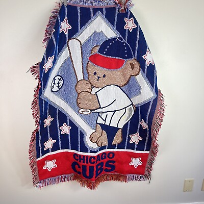 #ad VTG Chicago Cubs MLB Team Throw Blanket Baby Bear Cub Northwest 45x35 $24.99