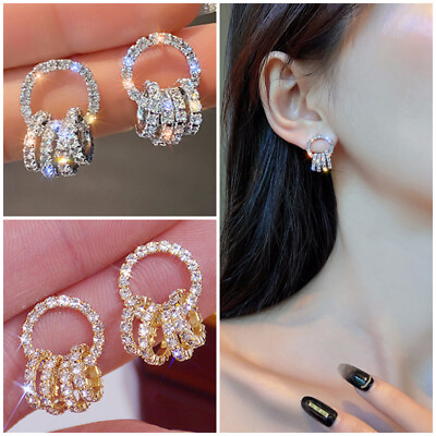 #ad 925 Silver FilledGold Wedding Drop Earring Creative Cubic Zircon Women Jewelry C $3.88