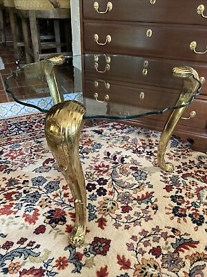 #ad Labarge? P.E Guerin Style Table Brass Ball And Claw Legs Glass Top $495.00