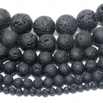 #ad Natural Lava Stone Volcano Beads Round 4mm 6mm 8mm 10mm 12mm 14mm 15.5quot; Strand $4.49
