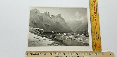 #ad ICEBERG LAKE ISTERDAL Antique 19th Cent Steel Engraving PRITCHETT Norway Deer B1 $17.50