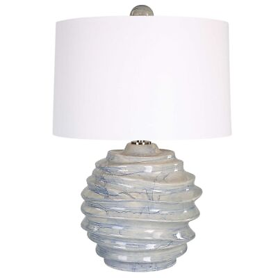 #ad Blue Cream White Ceramic Wave Ball Lamp Drip Glaze 26 in x 18 Fat Round Coastal $350.00