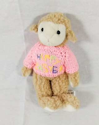 #ad Vtg Hugfun Intl 2001 Sheep Plush Stuffed Animal Easter Sweater 8quot; $8.99