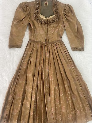 #ad Wallach Volkskunfthaus Munchen Antique Dress German Smocked Silk Handmade 1900? $550.00
