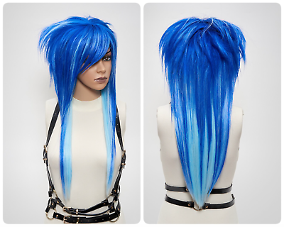 #ad Blue Spiky Mullet Emo Cosplay Wig Bangs Fringe Long Full Density Trendy Styled GBP 150.00