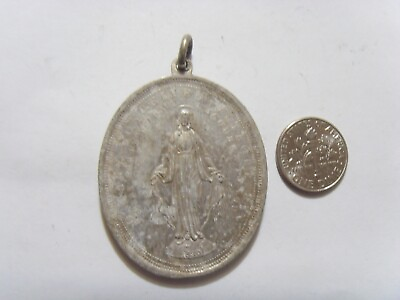 #ad antique extra large 48 mm catholic Saint Miraculous Mary pendant 52097 $75.99