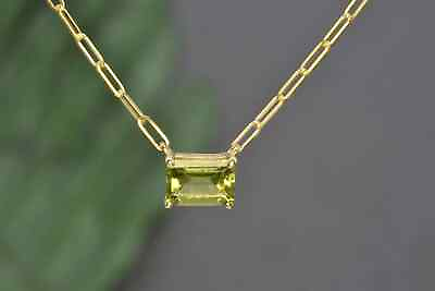 #ad Emerald Lab Created Peridot 2Ct Paper Clip Chain Pendant 14K Yellow Gold Plated $94.76