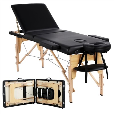 #ad 84quot; L Massage Table 3 Fold Adjustable Portable Facial Spa Salon Bed Tattoo Black $108.99