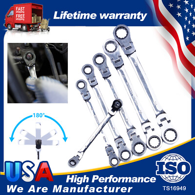#ad 6Pack 8 19mm Metric Flexible Head Ratcheting Wrench Combination Spanner Tool Set $43.49