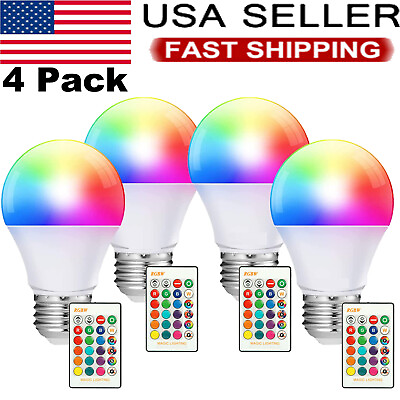 #ad 4pcs Remote Control Color Changing Light RGB LED Bulbs Dimmable Party Lights $13.99