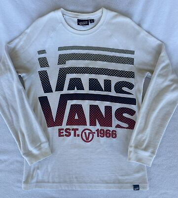 #ad Vans Graphic Long Sleeve T Shirt White Black Red Logo Size L $12.50