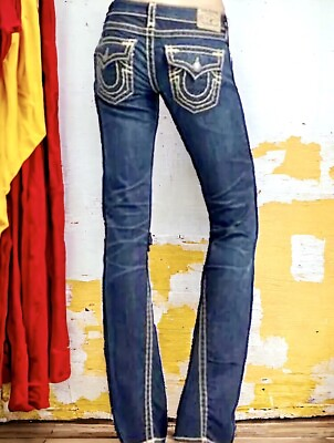 #ad True Religion Joey Blue Jeans Womens 29 Twisted Seam Flare Leg Flap Pockets $39.99
