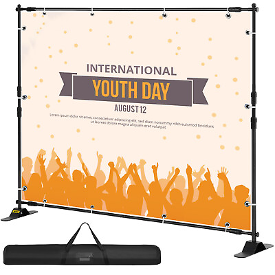 #ad VEVOR 8x10Ft Banner Stand Heavy Duty Backdrop Telescopic Adjustable Repeat Step $50.79