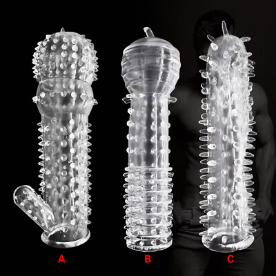 #ad 3pcs Clear Condom Set For Male Penis Sheath Extender Enhancement Sleeve Girth US $6.99