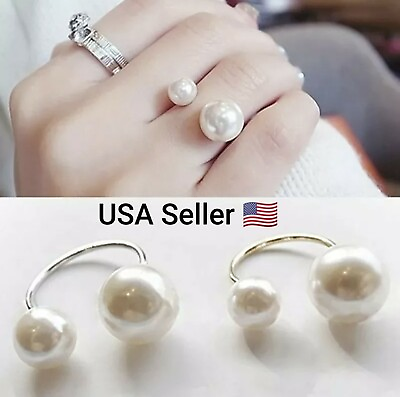#ad Fashion Mujer Anneau Anel Simulated Pearl Adjustable Anillos Open Rings Women $2.99