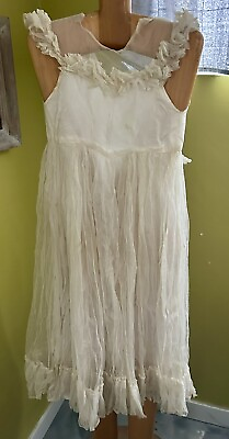 #ad Vintage 50’s Satin And Ruffled Nett Beige Party Dress $48.00